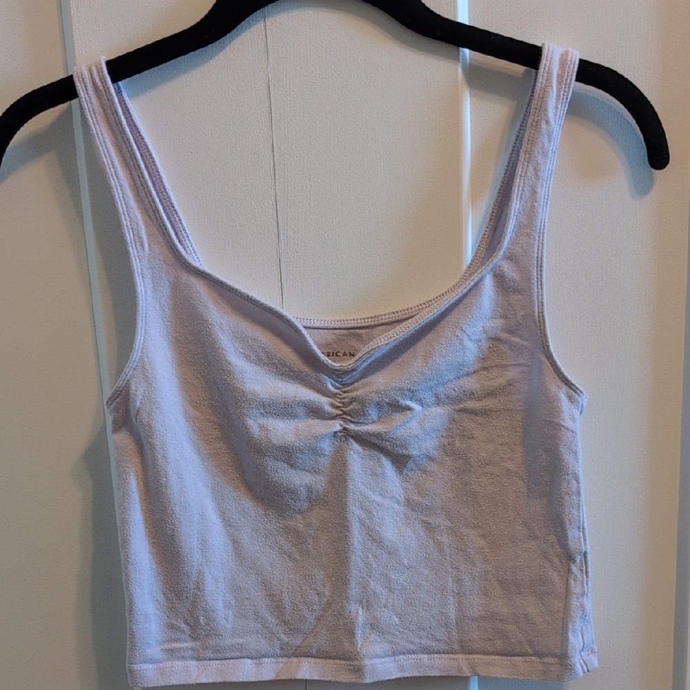 American Eagle Outfitters Pale Pink Ruched Cropped Tank Top